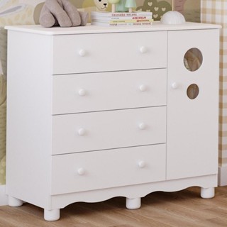 Cômoda Bolinha 100% MDF 1Porta Branco / Branco Carvalho  Peroba