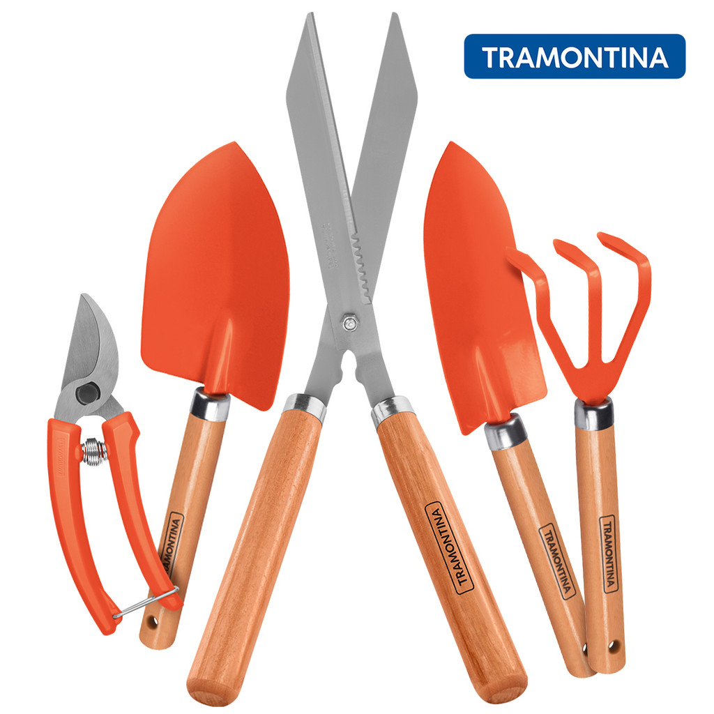 Kit Jardinagem Tramontina Tesouras de Poda, Pazinhas e Ancinho 5 Peças