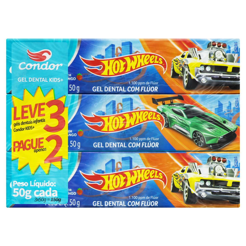 Pack Gel Dental com Flúor Morango Hot Wheels Condor - Health