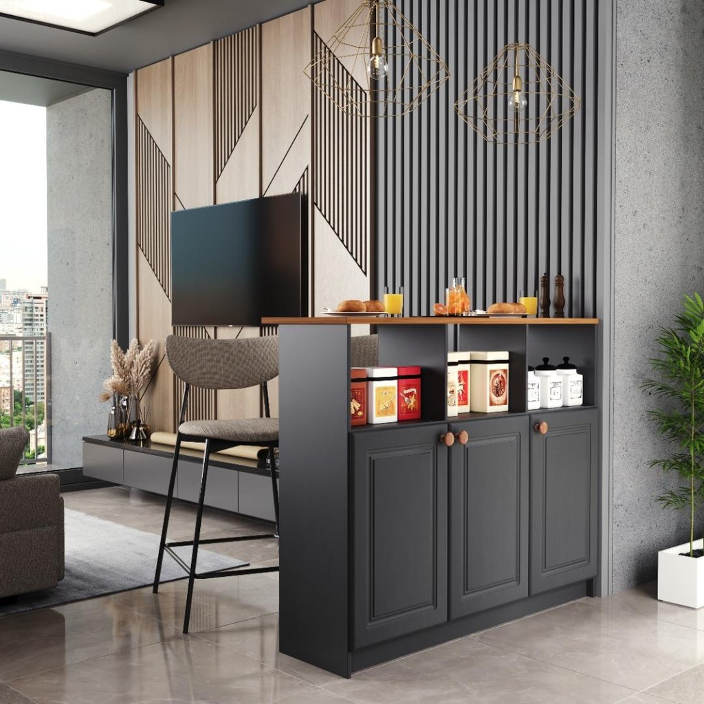 Bancada Gourmet 120cm 3 Portas Com Nichos Hera Fidelitá Chumbo