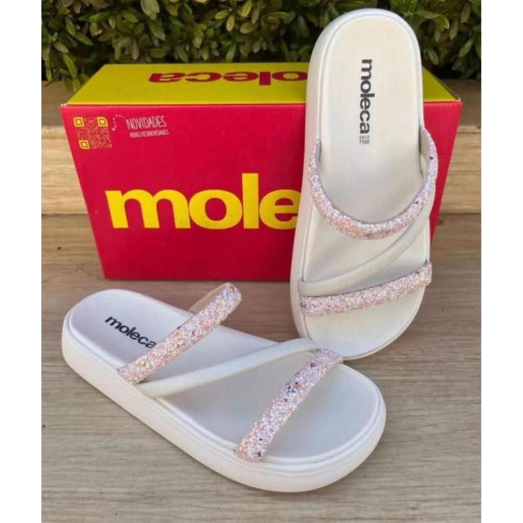 Sandália feminina Papete Virginia Glitter Strass  Brilho Birken Moleca Original em Oferta na Shopee