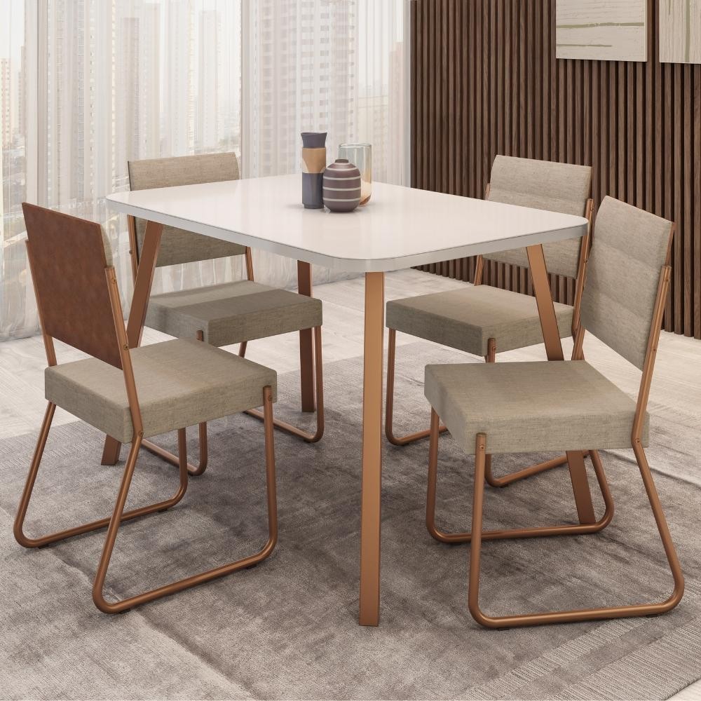 Conjunto Sala de Jantar 4 Cadeiras Accra Carraro Gelo Areia Rosê em Oferta na Shopee