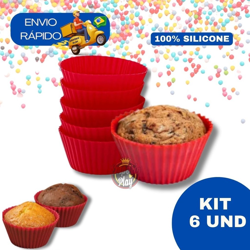 Kit 6 Pecas Forminha De Silicone Forma Assadeira Para Cupcake Capcake Mini Bolo Cozinha Air Fryer