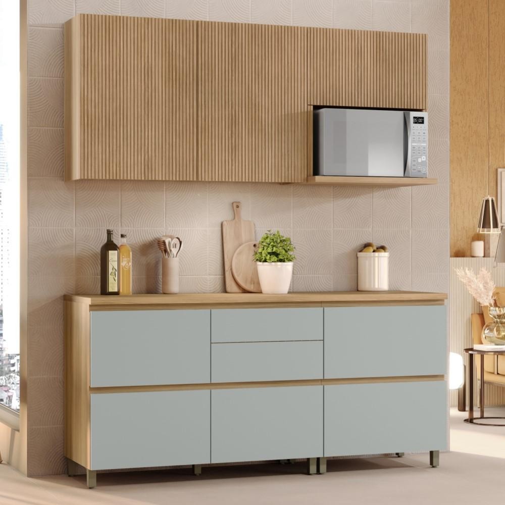 Cozinha Modulada 4 Peças Nesher Rainha 100% MDF Ripado Nature/Verde - Home & Living