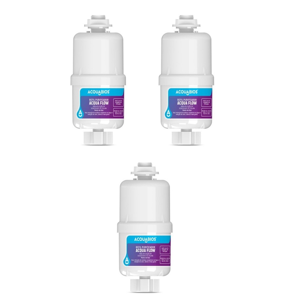 KIT 03 UN Refil Acqua Flow Compativel Bebedouros Coluna Frisbel,Knox,Lider,Karina,Polar,Blue,Gira