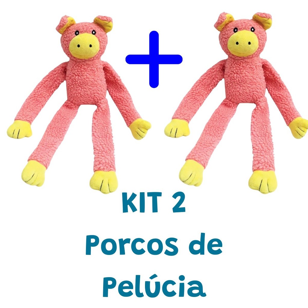 Kit 2 Porco de Pelúcia Pet Brinquedo para Cães Cachorro Mordedor Porco com Apito Som Grande