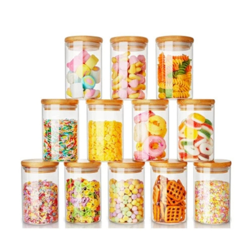 Kit 10 Potes De Vidro Condimentos 350ml Com Tampa De Bambu em Oferta na Shopee