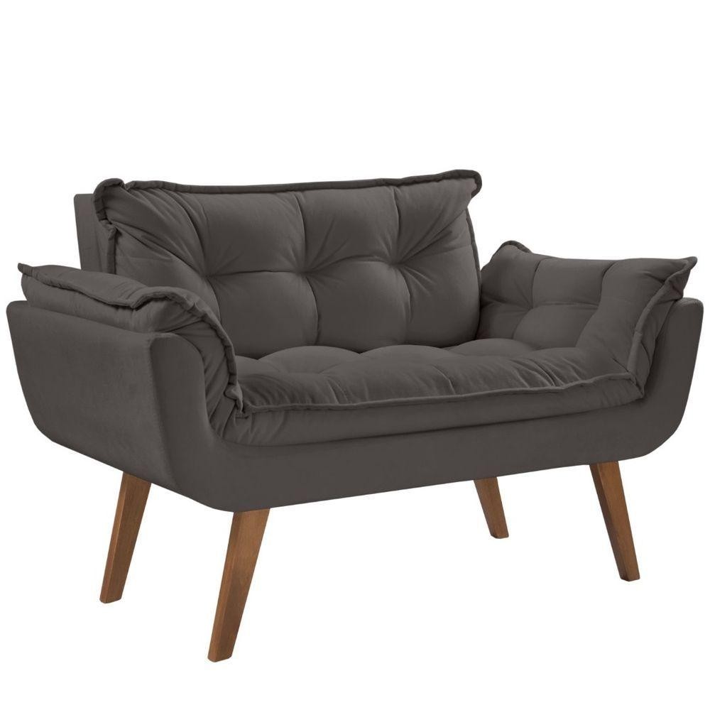 Poltrona Opalla 2 Lugares D Salla Suede Base Palito Cinza