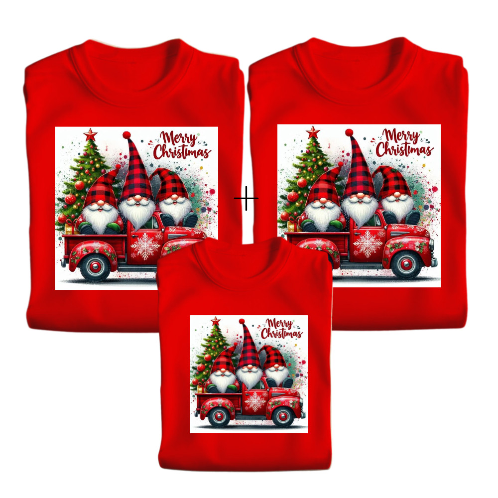 Kit Com 3 Camisetas Ou Mais Natal Personalizadas Carrinho Com 3 Doendes Feliz Natal