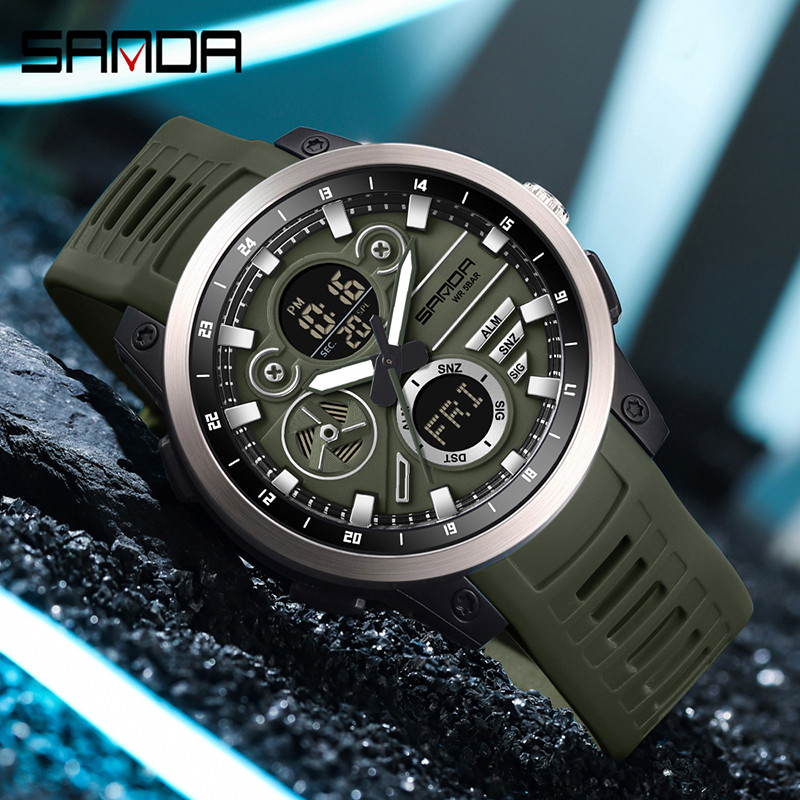 SANDA Dual Display Dial Calendário Luminoso Multifuncional Ao Ar Livre Relógio Eletrônico Masculino SD3379-8
