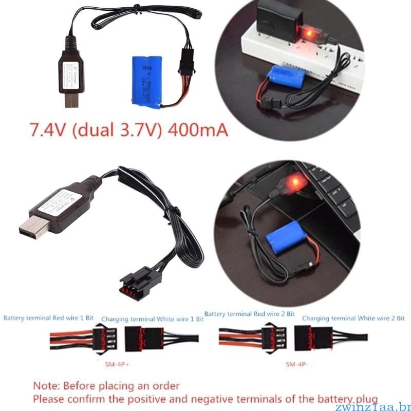 zwinz1aa 7 4V 3 7V Carregador SM-4P Li-ion Elétrico Brinquedos Carro USB