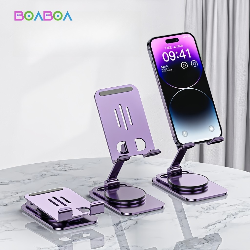 Suporte de mesa em alumínio com base giratória ajustável em 360º para smartphones e tablets
