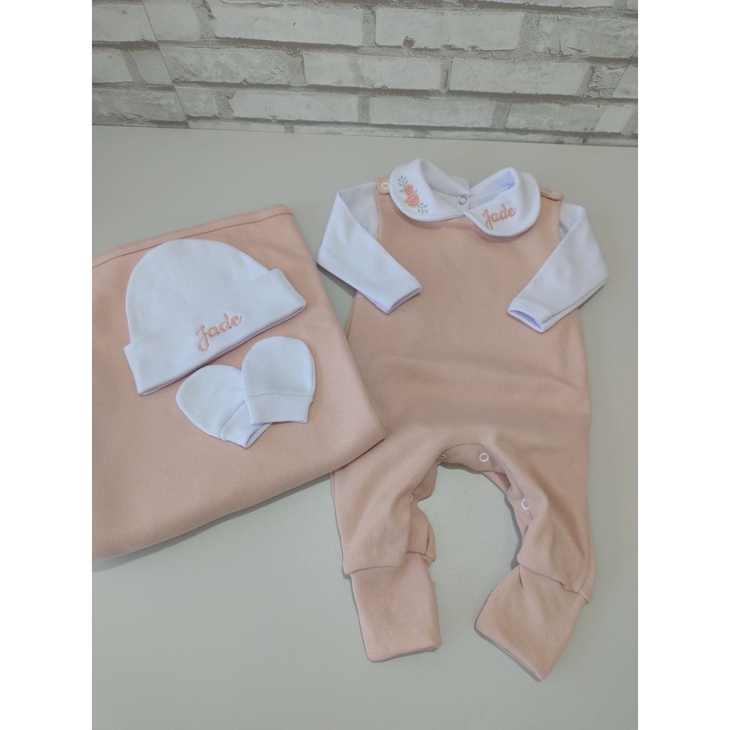 saida maternidade 5 peças personalizada 100% algodão bebê menina