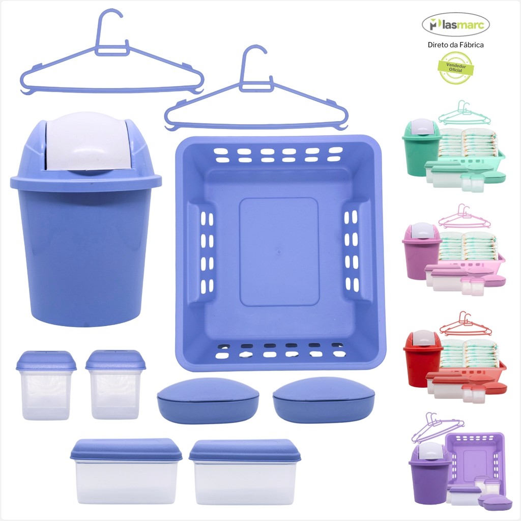 Kit Baby Higiene Com Lixeira Potes Cabide Porta Sabonete