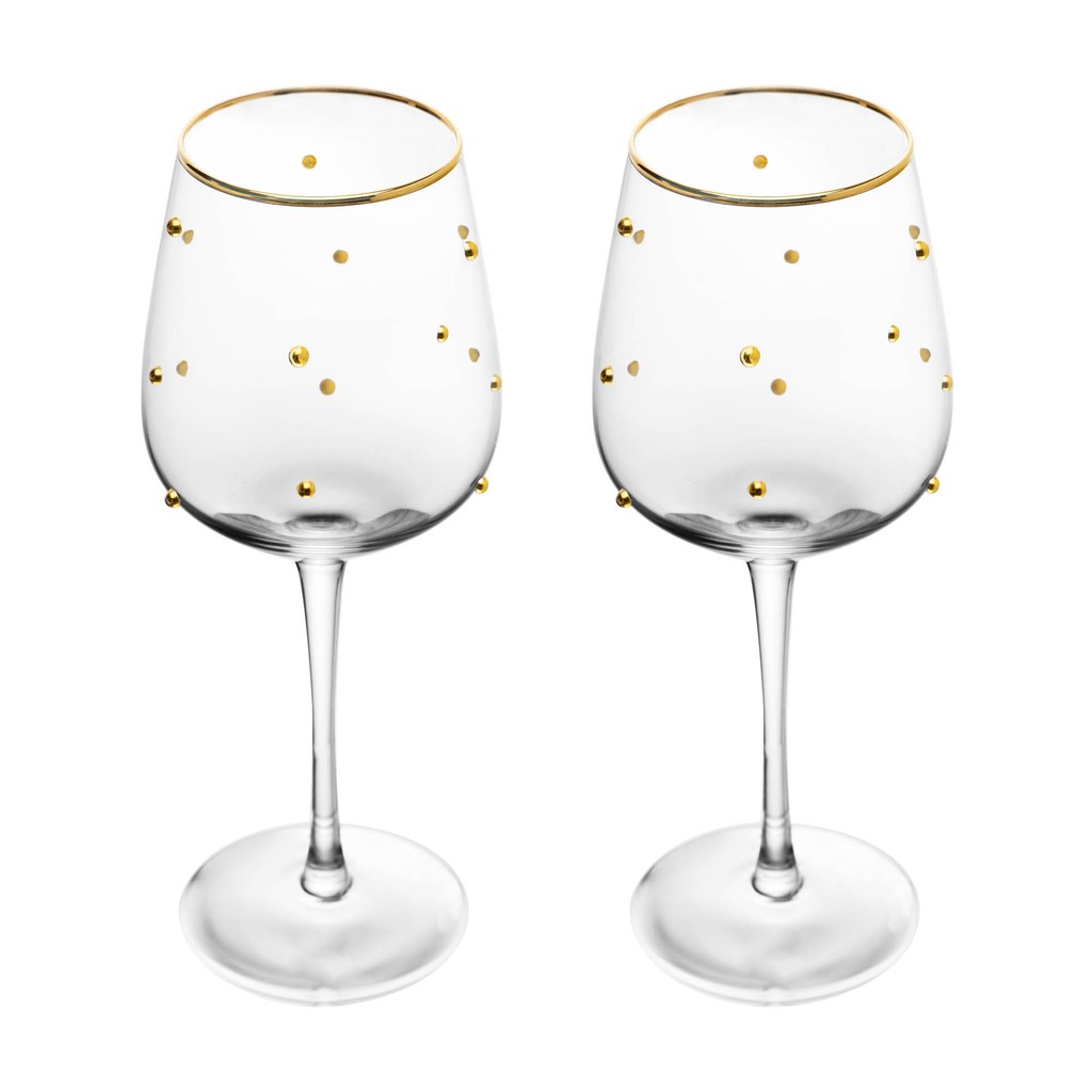 Conjunto 2 Taças Para Vinho Balls Fio De Ouro 350ml Vidro - Wolff