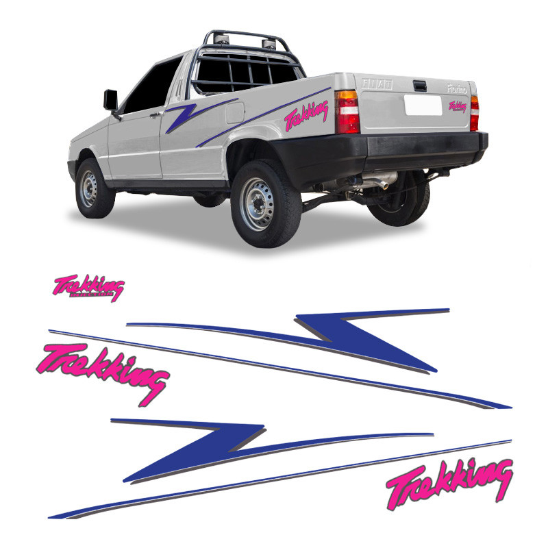 Faixas Fiorino Trekking Pick-Up 1996 Lx Adesivos Azul/Rosa