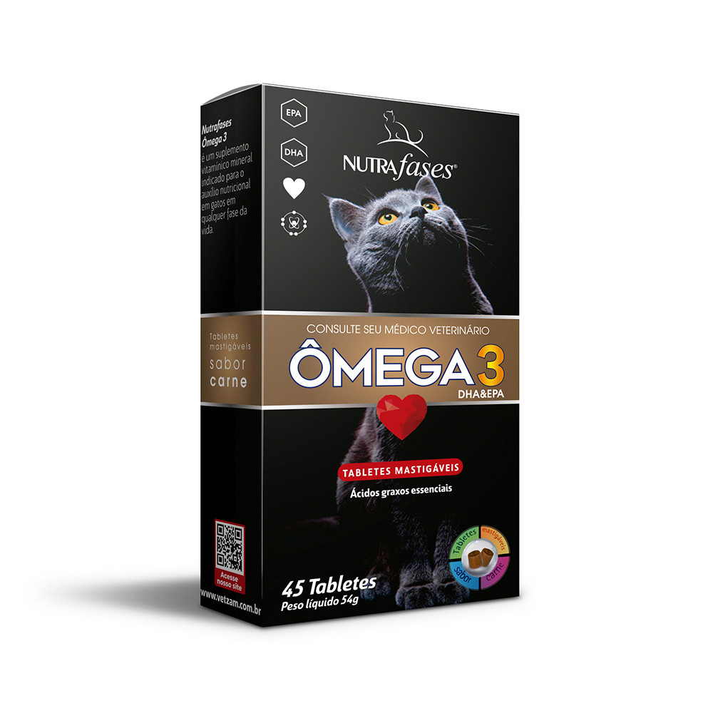 ÔMEGA 3 GATOS NUTRAFASES - 45 TABLETES
