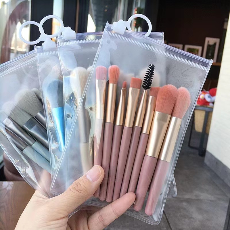 KIT 40 peças. 8 mini pincéis de maquiagem com cabo de madeira fosca/ferramenta de beleza portátil