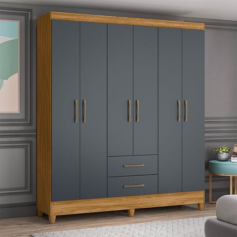 Guarda Roupa Casal Ambiente Panamá 6 Portas Freijó Cinza - Moval