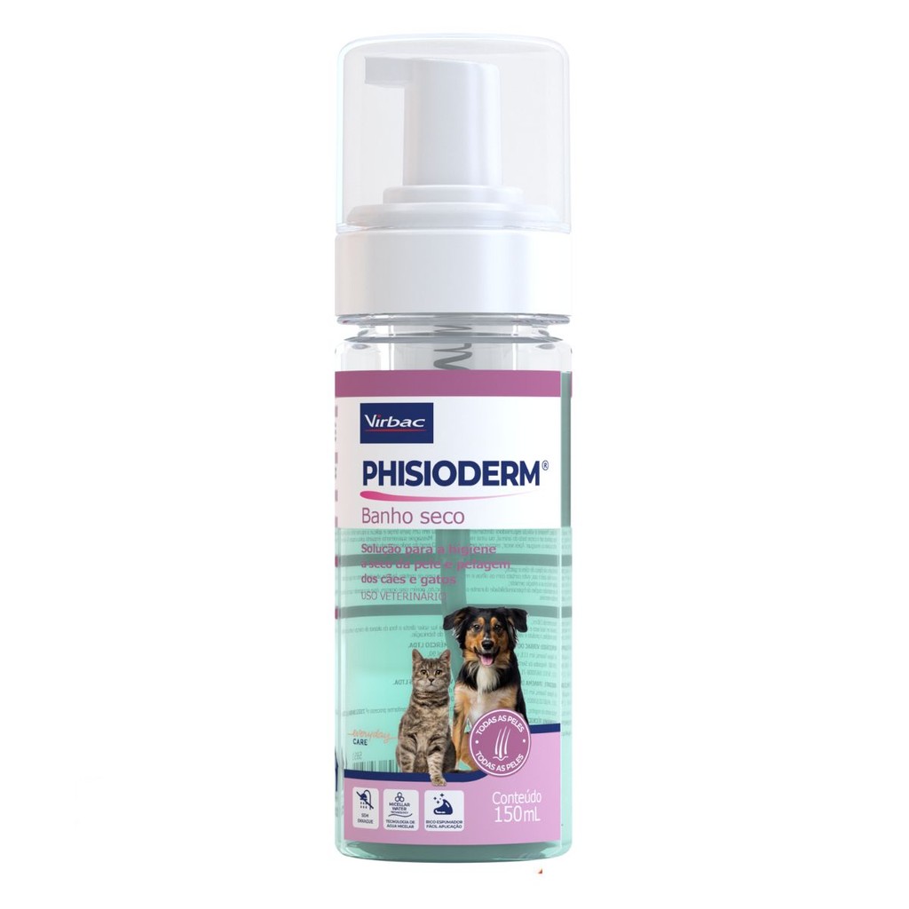Phisioderm Banho Seco 150ml Pele e Pelos Cães e Gatos Virbac
