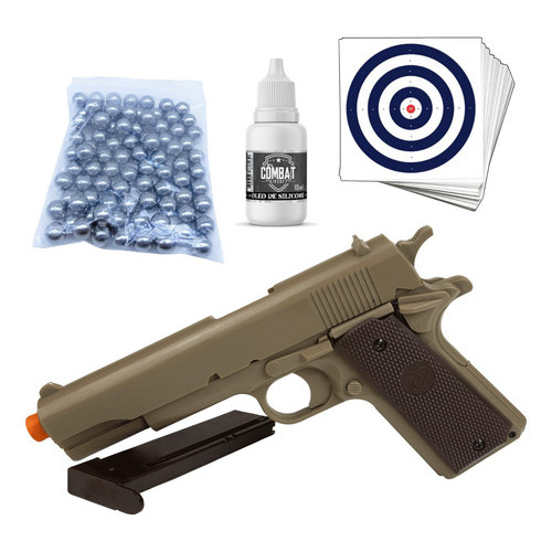 Pistola De Pressão 1911 Tan 6mm Mola Kwc + 300 Bbs Aluminio em Oferta na Shopee