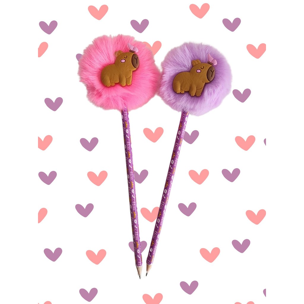 02 Lapis Pompom Capivara Capibara caneta esferografica material escolar fofo papelaria kawai fofa em Oferta na Shopee