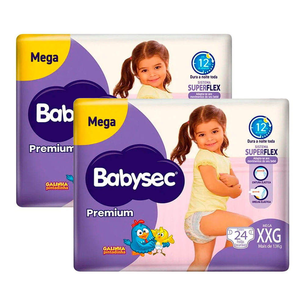 Kit 2 Fralda Babysec Premium Tamanho XXG com 24 Fraldas Descartáveis cada em Oferta na Shopee