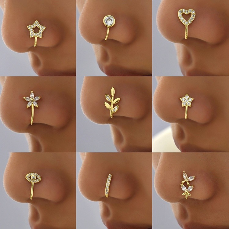 1PC Anel Do Nariz Fake Piercing Body Jewelry Clip De Orelha Em Cobre Para Mulheres Heart Star Presente Dia dos Namorados em Oferta na Shopee