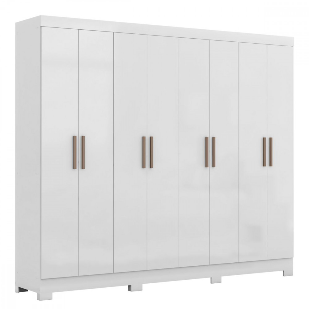 Guarda Roupa Casal Paris com Pés 8 Portas MDP Branco Brilho Maxel