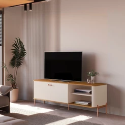Rack para TV até 60 Polegadas Curvo com Puxadores em Metal Estilo Industrial 100% MDF 141cm Tucupí Bege Off