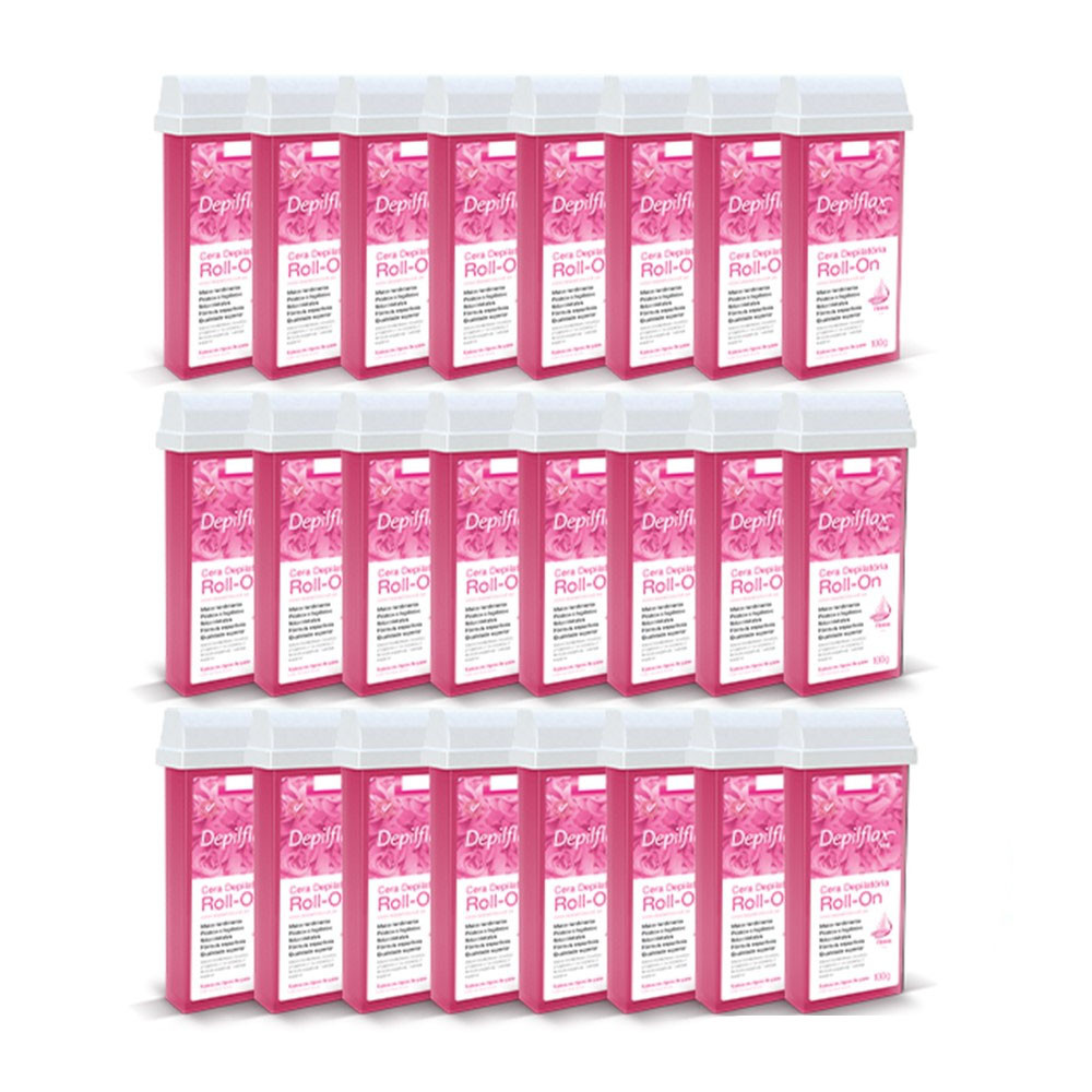 Kit 24 Refil Ceras para Depilação Roll On Quente Rosa Mel Depilatória 100g Depilflax
