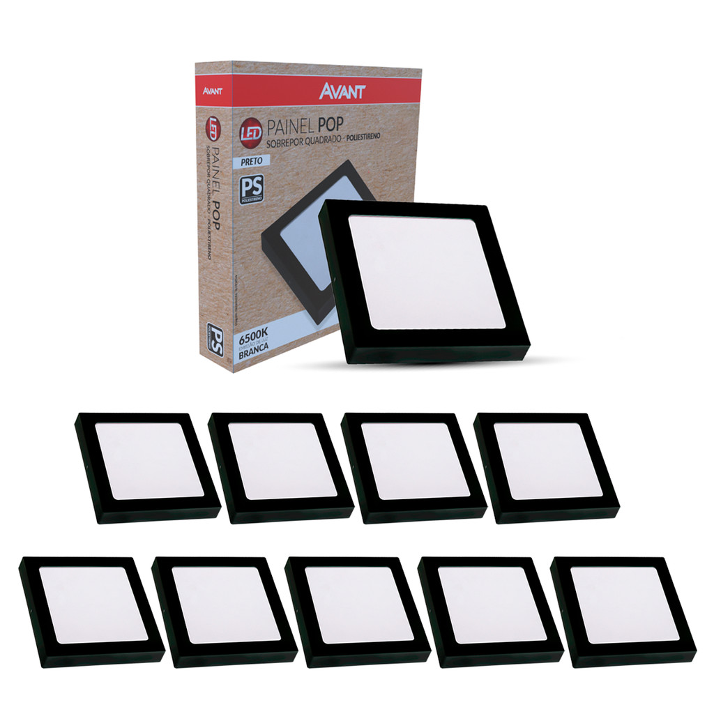 Kit 10 Painel led Plafon Pop Sobrepor 24w 6500k Branco Frio 30cm 110v/220v Quadrado Preto Cod:903081377-10 Avant em Oferta na Shopee