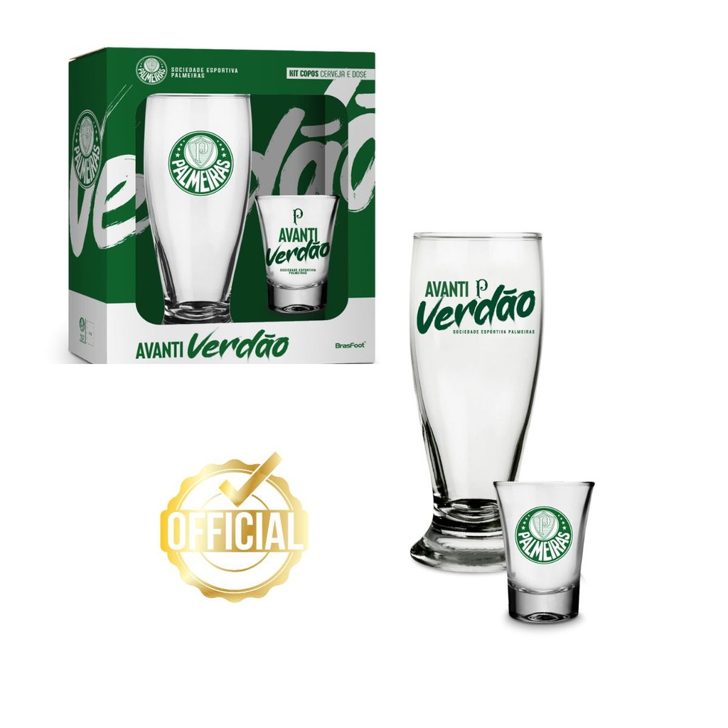 Kit Copo Tulipa Munich 200ml Cerveja + Copo Shot Dose 60ml Tequila Time Palmeiras Oficial Presente