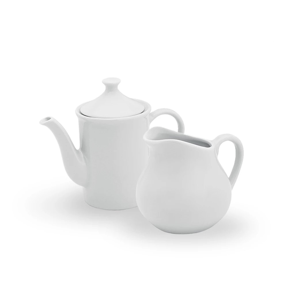 Conjunto 2 Peças Bule 650ml + Jarra Leiteira Porcelana