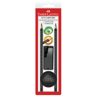 Lápis Grafite Eco Triangular Grip 2001 Preto 2 Un + Apontador + Borracha - Faber-Castell em Oferta na Shopee
