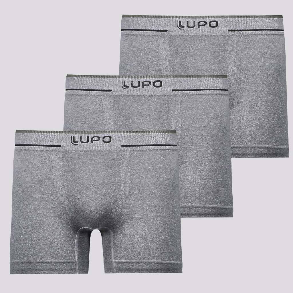 Kit de 3 Cuecas Boxer Lupo Soft IV Sem Costura Cinza Mescla - Men Clothes