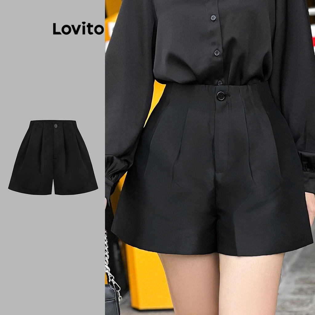 Lovito Casual Simples Botão Short para Mulheres L109MD006 - Women Clothes