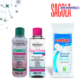 Sacolinha de Natal 1 c/ Algodão Disco Cotton Line 37g + Tônico Revitalizante + Agua Micelar Rhenuks em Oferta na Shopee