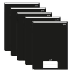 Caderno Brochura Universitário Preto Capa Dura 96 Folhas Stiff - Pacote Com 5 Unidades