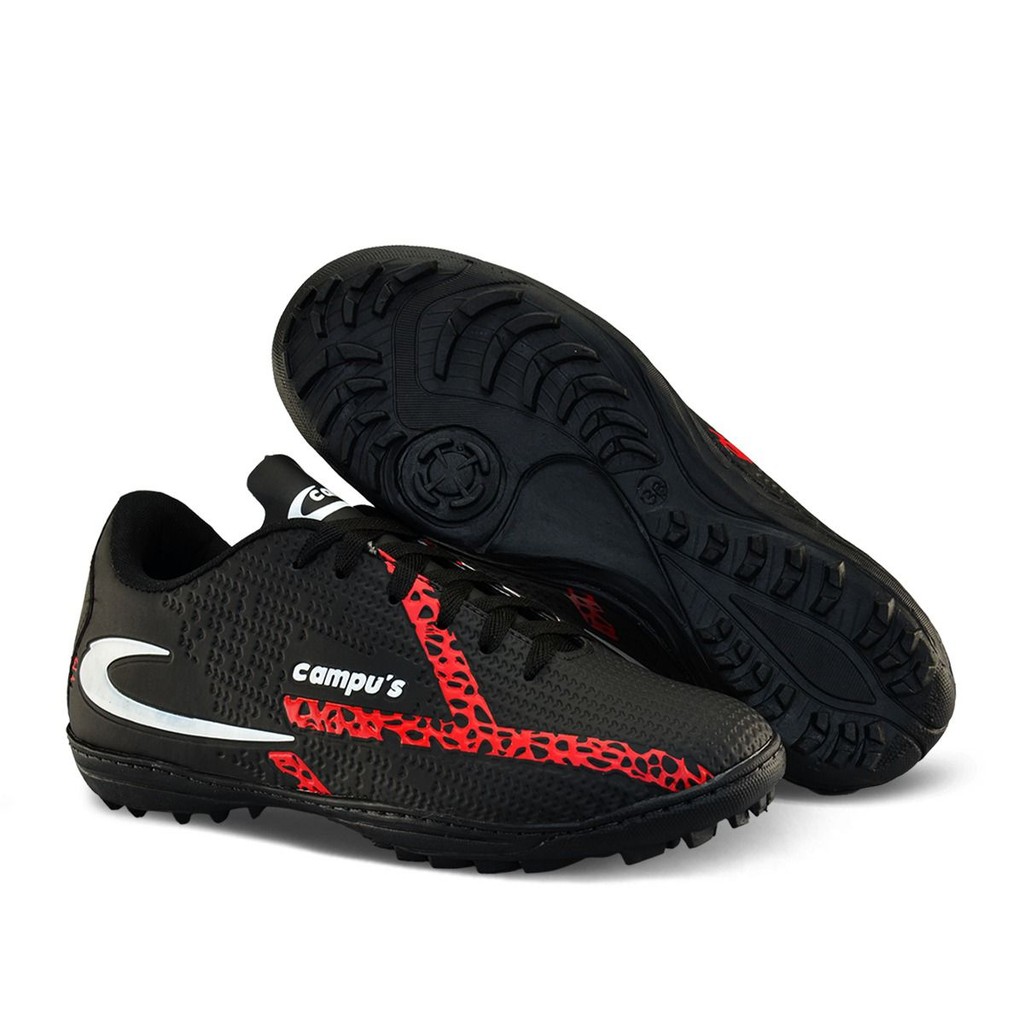 Chuteira Society Preto Vermelho para Jogos Futbol Sola Resistente Costurada