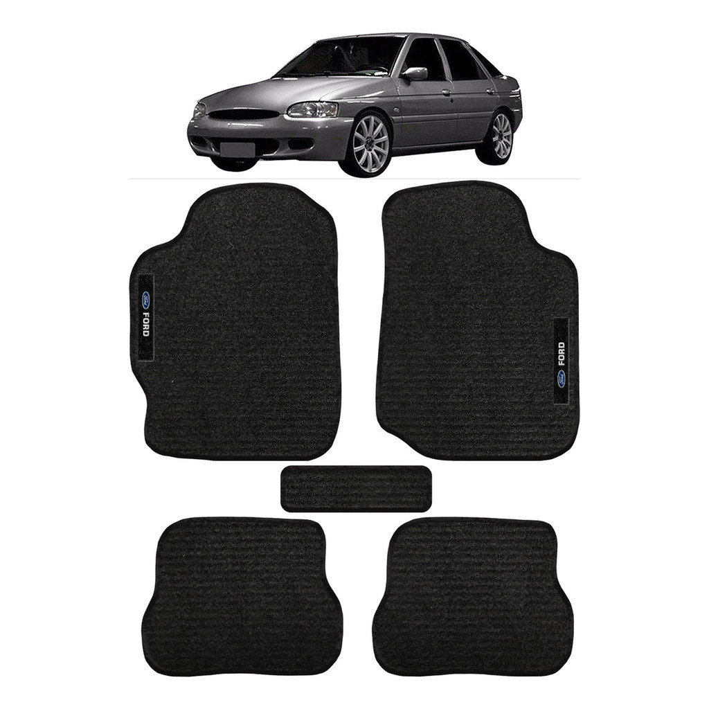 Kit de tapetes 5 peças específico Escort Zetec 1997 / 2003 Carpete Preto