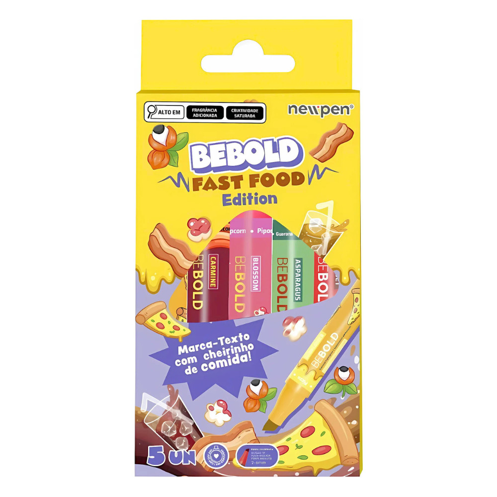 Marca Texto Be Bold Fast Food com Cheirinho Comida 5 Unidades NEWPEN