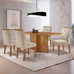 Conjunto Mesa de Jantar Olímpia 120cm MDF Canto copo e com 4 Cadeiras Melissa