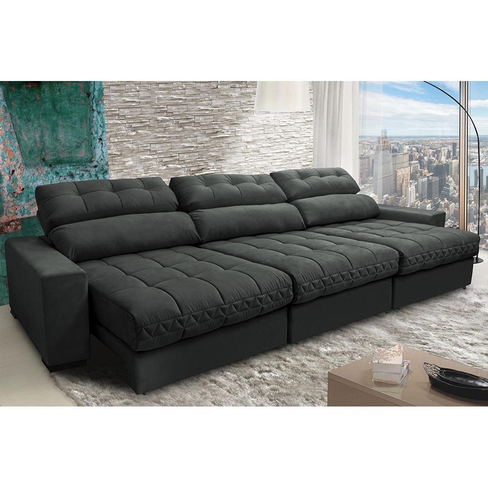 Sofá Retrátil e Reclinável com Molas Ensacadas Cama Inbox Master 3,52m Tecido Suede Cinza em Oferta na Shopee