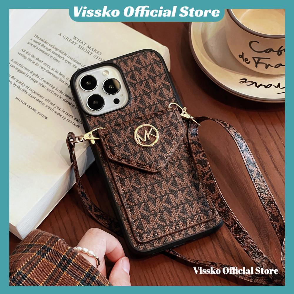 Capa De Telefone Luxuosa Com Suporte Para Cartão E Alça De Ombro iPhone 17 Pro Max 16 15 14 13 12 11 Traseira Rígida