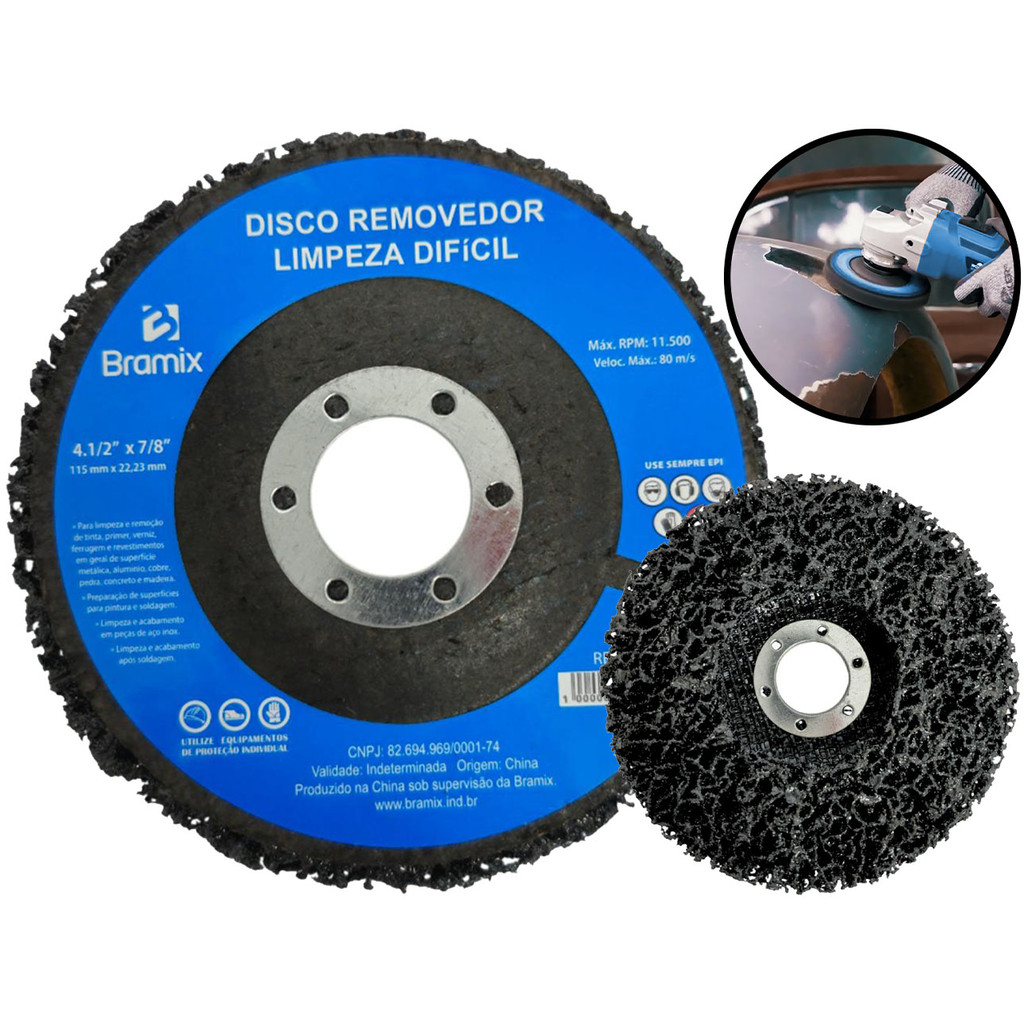 Disco Abrasivo Removedor De Limpeza Difícil Para Alumínio Cobre Madeira Tinta Verniz 115mm Bramix - Home & Living