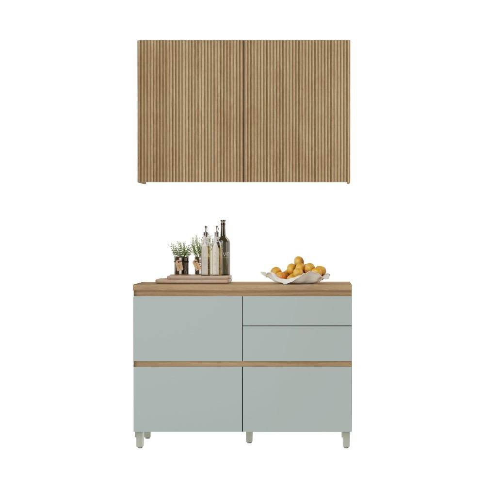 Cozinha Modulada 100% MDF 2 Peças Nesher Rainha Marrom Verde