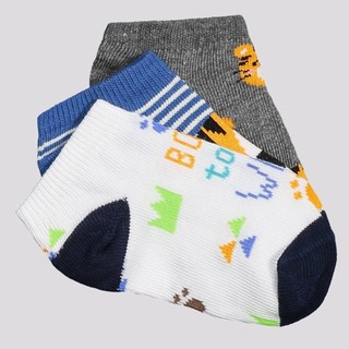 Kit Meia Selene 3 Pares Cano Curto Infantil Azul Branco e Cinza em Oferta na Shopee