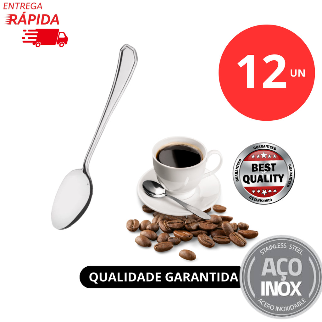 Kit 12 Colher de Café Talher Aço Inox Luxo Cafeteria Cozinha Bar Restaurante Buffet Faqueiro Alta Qualidade