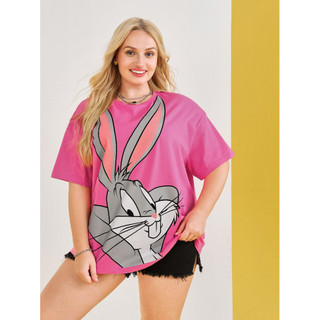 Camiseta Pernalonga Estampada Personagem Desenho Animado Looney Tunes Oversized Mango Curta Ombro Caido Aesthetic